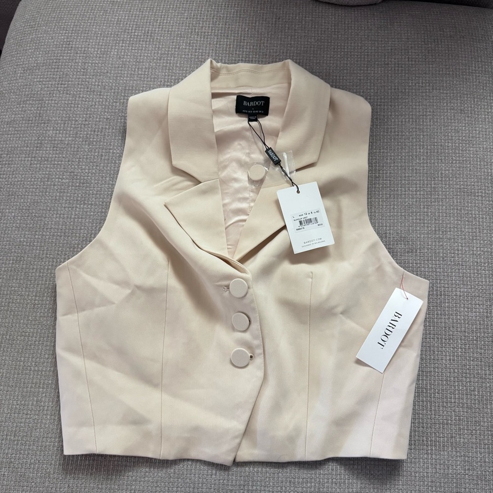 Bardot Cream Tailored Button Front Cropped Rumour Vest Large